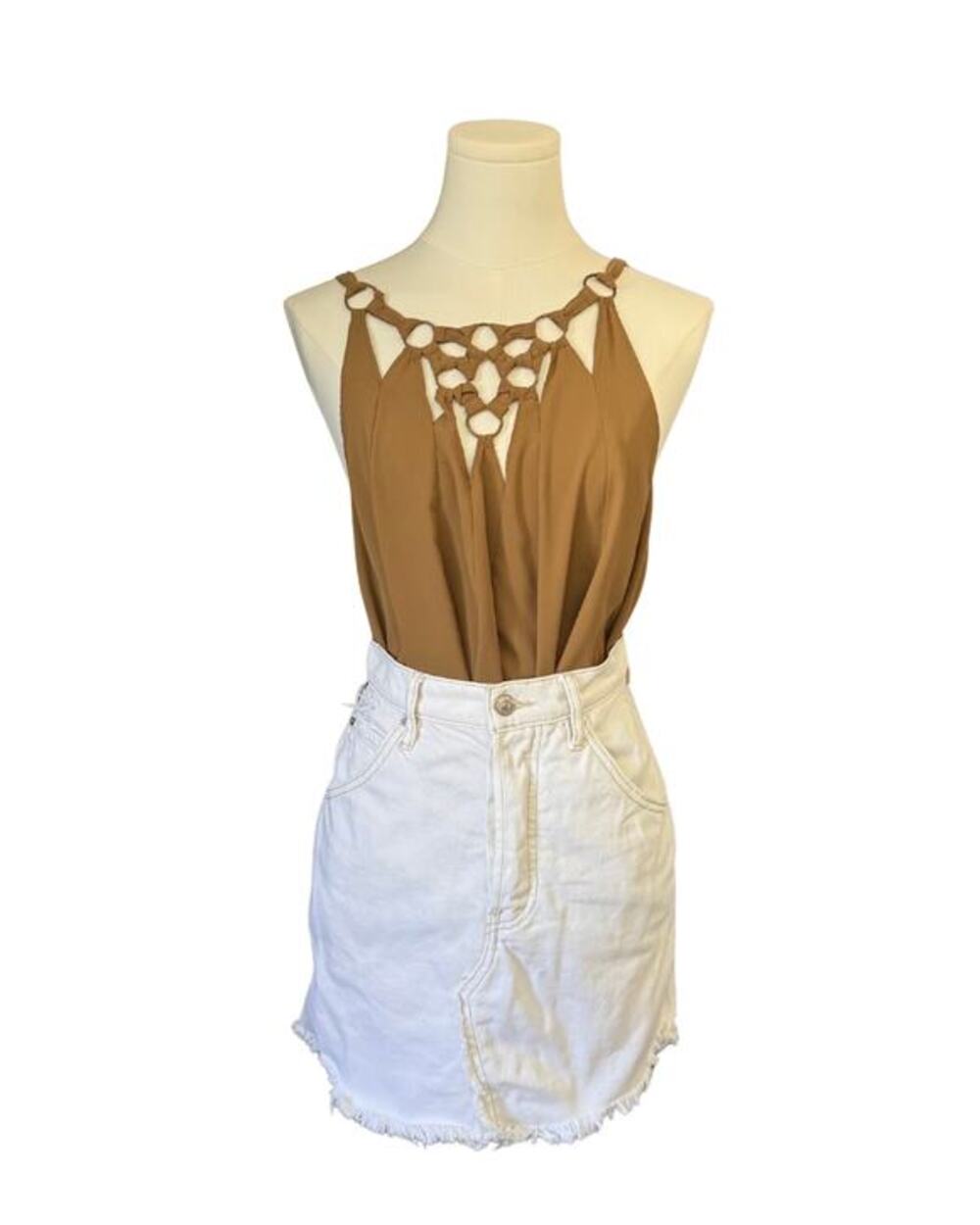 Free People Tan Ring Detail Swing Tank Top XS Boho Festival